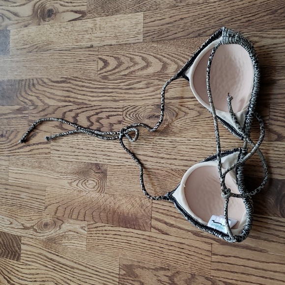 (L) Aqua Rose Reptile Print Triangle Bikini Top Swimwear Beach Vacation Pool - Picture 7 of 7